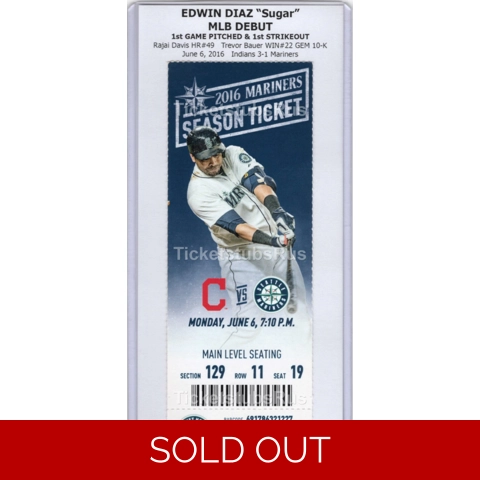 Edwin Diaz MLB DEBUT & 1st STRIKEOUT 2016 Mariners Indians 6/6 FULL Ticket CRUZ